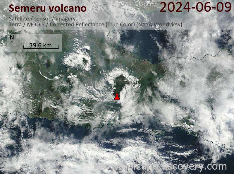 Satellite image of Semeru volcano on  9 Jun 2024