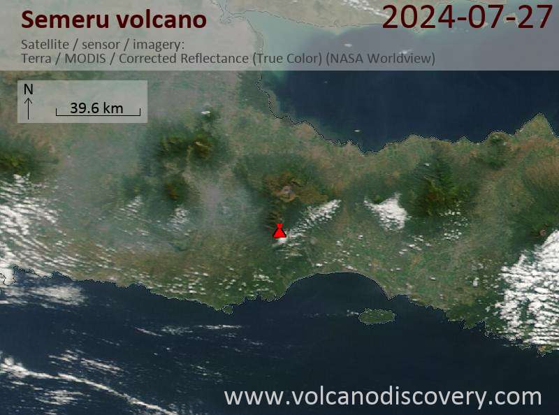 Satellitenbild des Semeru Vulkans am 27 Jul 2024