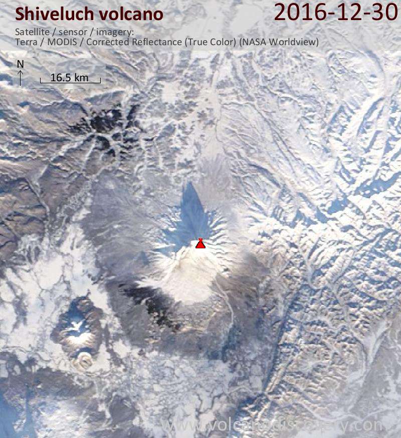 Satellite image of Shiveluch volcano on 30 Dec 2016