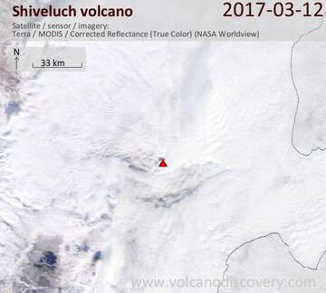Satellite image of Shiveluch volcano on 12 Mar 2017