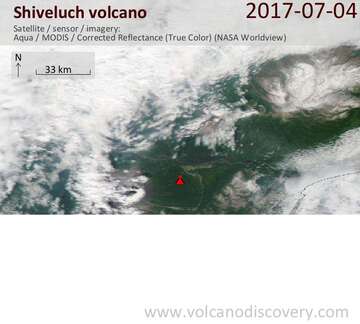 Satellite image of Shiveluch volcano on  4 Jul 2017