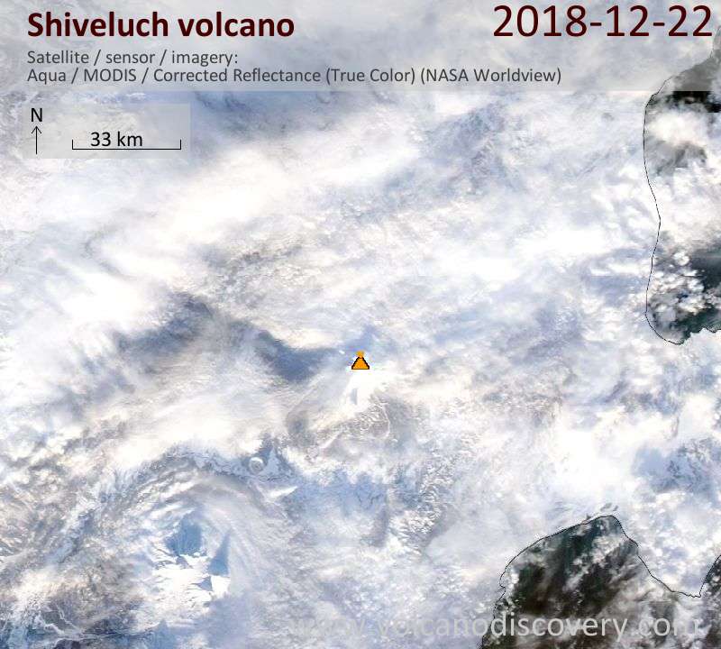 Satellite image of Shiveluch volcano on 22 Dec 2018