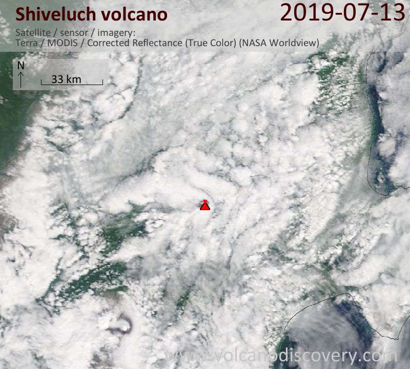 Satellite image of Shiveluch volcano on 13 Jul 2019