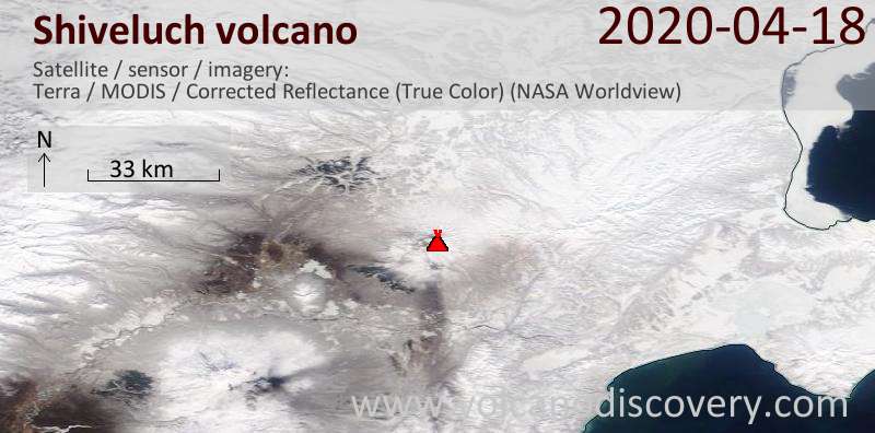 Satellite image of Shiveluch volcano on 18 Apr 2020