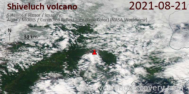 Спутниковое изображение вулкана Shiveluch 21 Aug 2021