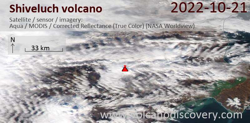 Una imagen satelital del volcán Shivloch el 21 de octubre de 2022