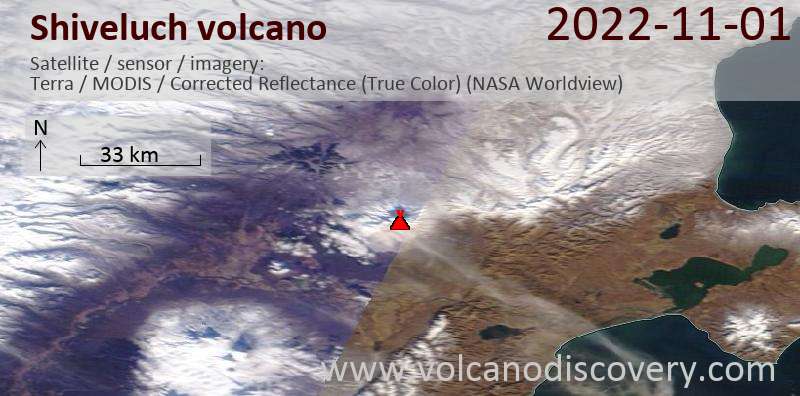 Satellitenbild des Shiveluch Vulkans am  1 Nov 2022