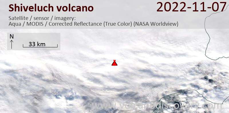 Satellitenbild des Shiveluch Vulkans am  7 Nov 2022
