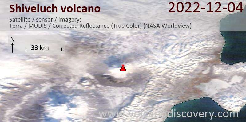 Satellite image of Shiveluch volcano on  4 Dec 2022