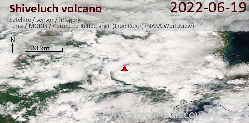 Satellite image of Shiveluch volcano on 19 Jun 2022