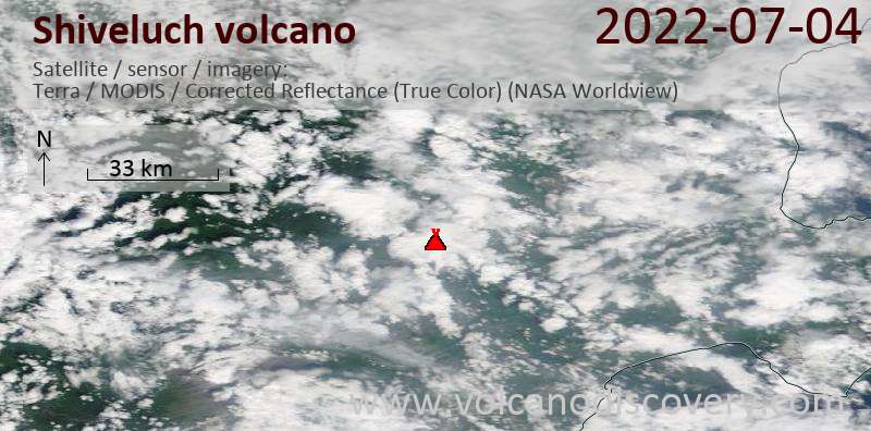 Satellite image of Shiveluch volcano on  4 Jul 2022