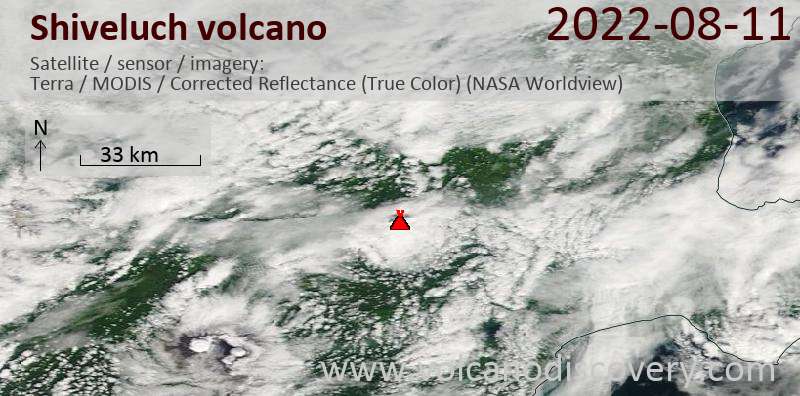 Спутниковое изображение вулкана Shiveluch 11 Aug 2022