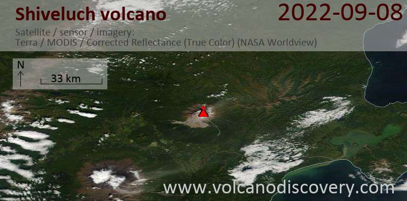 Satellitenbild des Shiveluch Vulkans am  8 Sep 2022