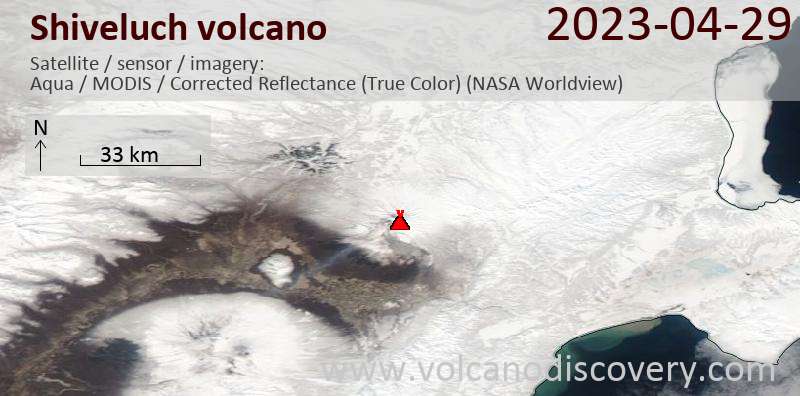 Satellite image of Shiveluch volcano on 30 Apr 2023