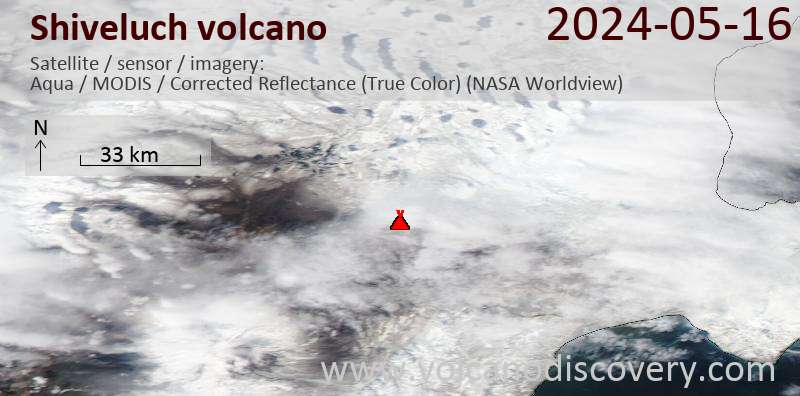 Satellite image of Shiveluch volcano on 17 May 2024