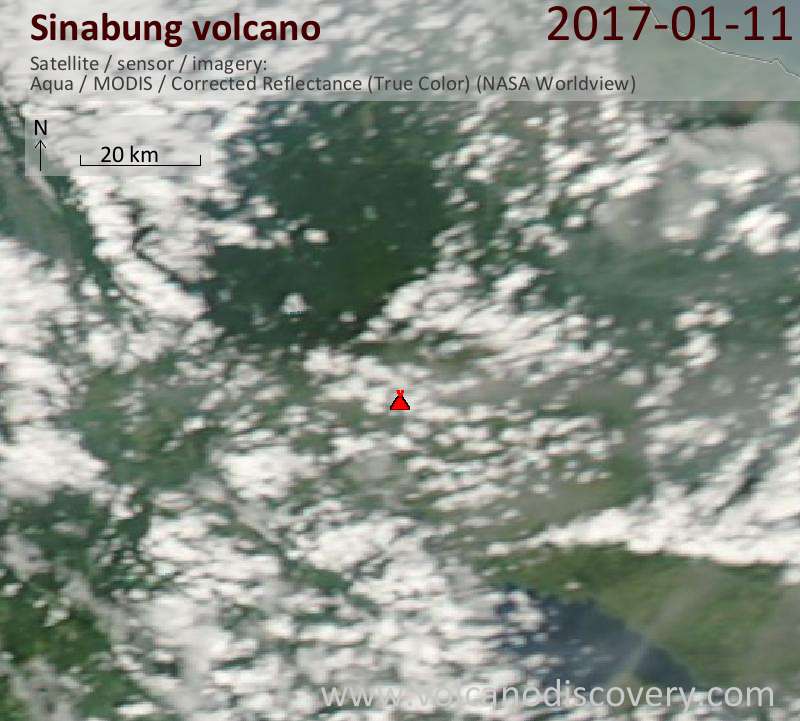 Satellite image of Sinabung volcano on 11 Jan 2017