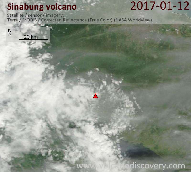 Satellite image of Sinabung volcano on 12 Jan 2017