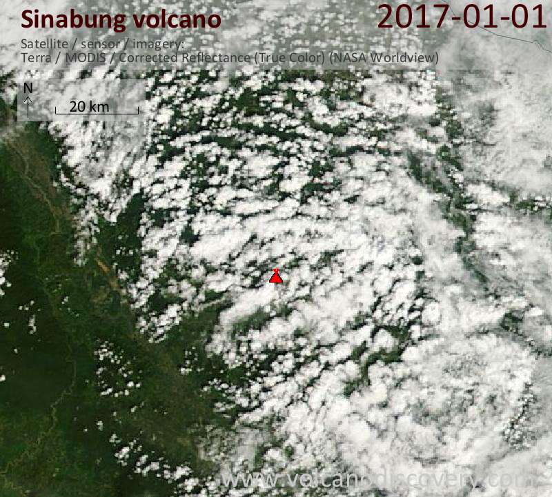 Satellite image of Sinabung volcano on  1 Jan 2017