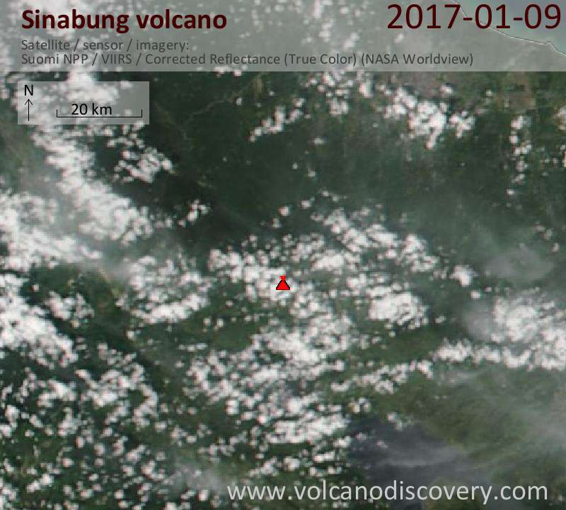 Satellite image of Sinabung volcano on  9 Jan 2017