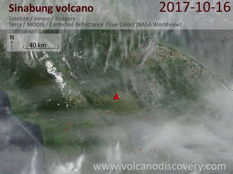 Satellite image of Sinabung volcano on 17 Oct 2017