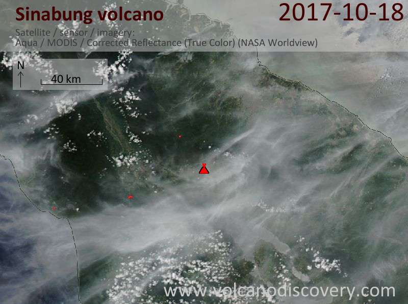 Satellite image of Sinabung volcano on 18 Oct 2017