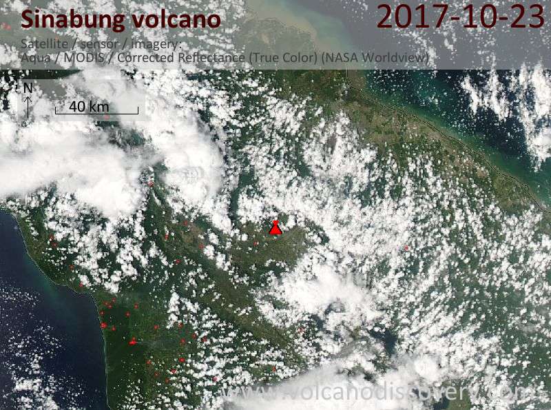 Satellite image of Sinabung volcano on 24 Oct 2017