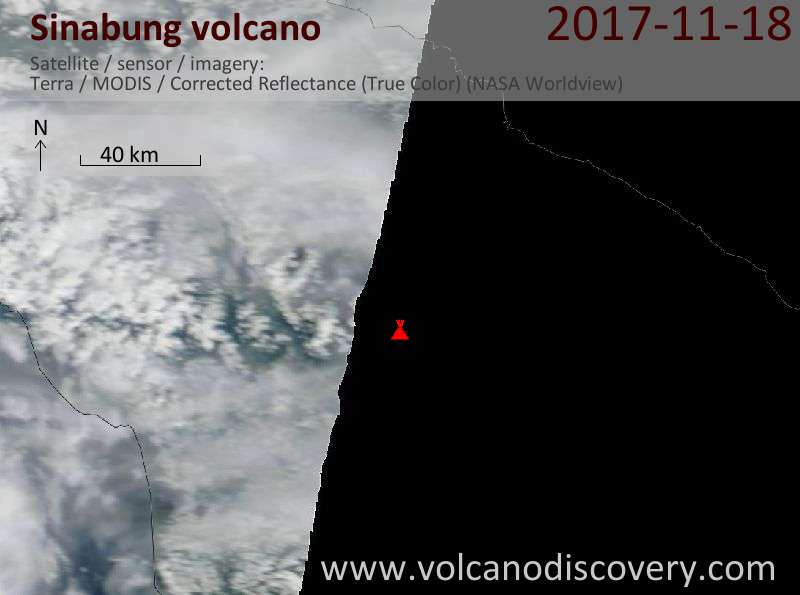 Satellite image of Sinabung volcano on 19 Nov 2017