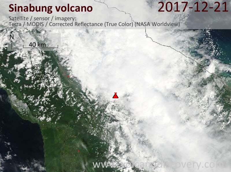 Satellite image of Sinabung volcano on 21 Dec 2017
