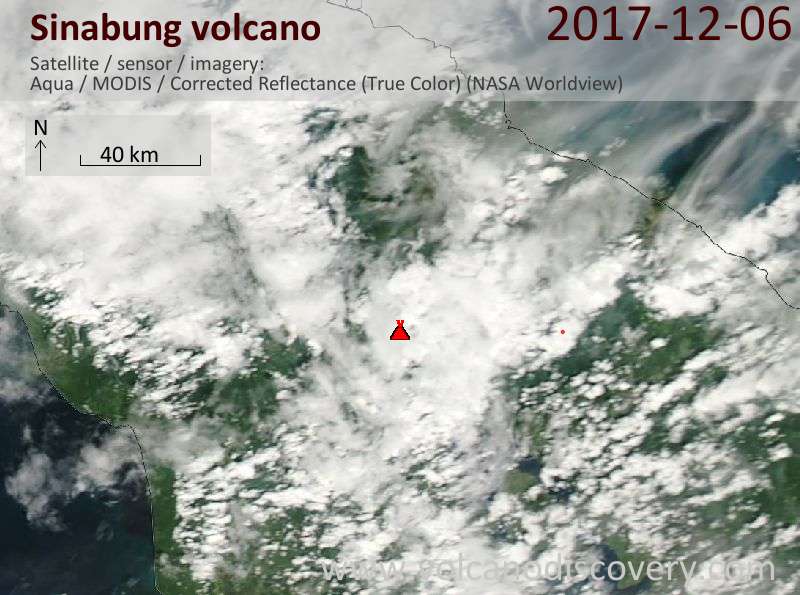 Satellite image of Sinabung volcano on  6 Dec 2017