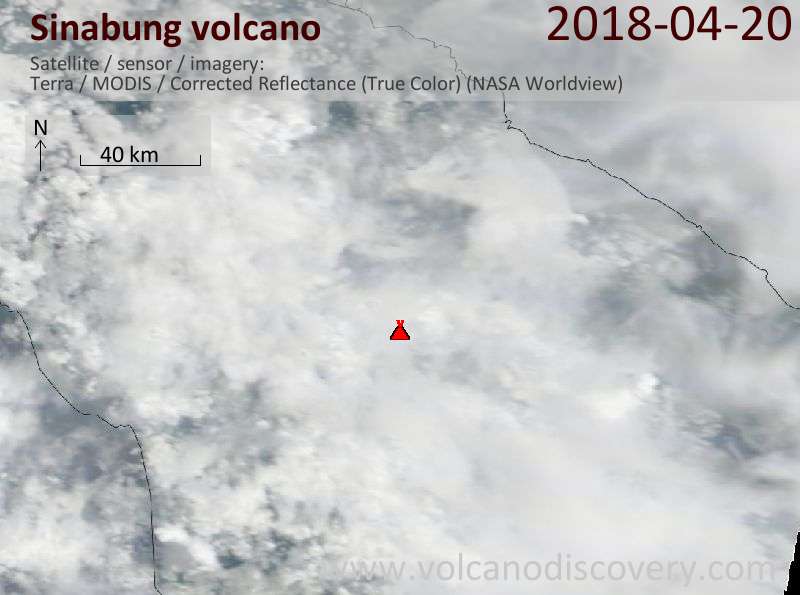 Satellite image of Sinabung volcano on 21 Apr 2018