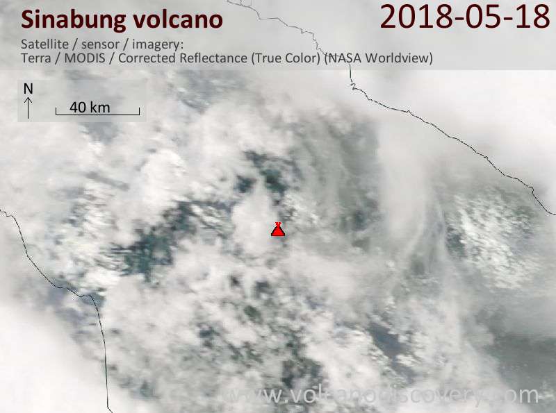 Satellite image of Sinabung volcano on 18 May 2018
