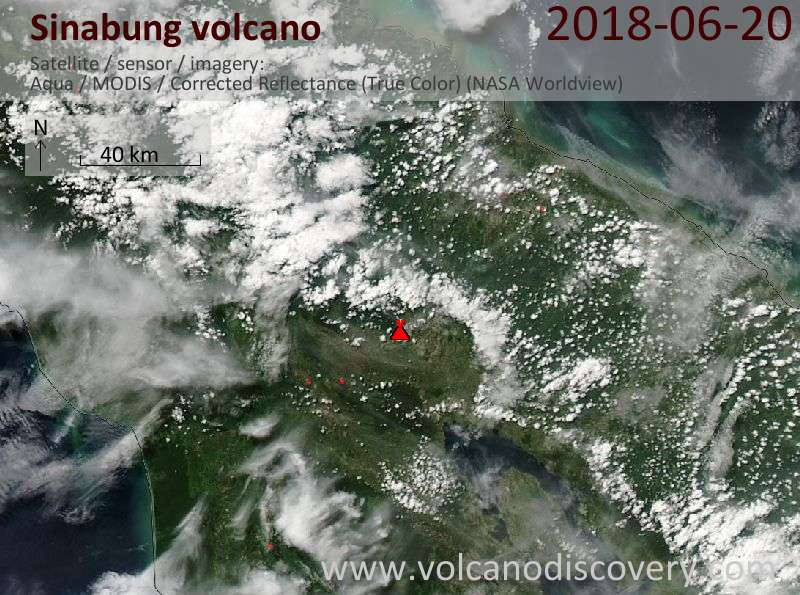 Satellite image of Sinabung volcano on 20 Jun 2018