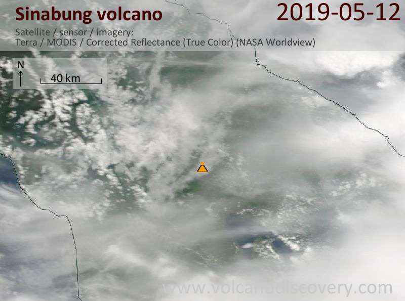 Satellite image of Sinabung volcano on 12 May 2019