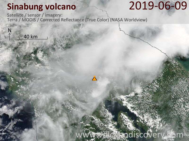Satellite image of Sinabung volcano on  9 Jun 2019
