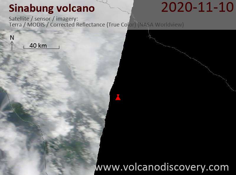 Satellite image of Sinabung volcano on 10 Nov 2020