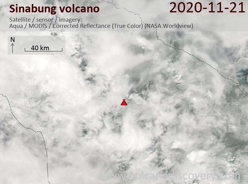 Satellite image of Sinabung volcano on 21 Nov 2020