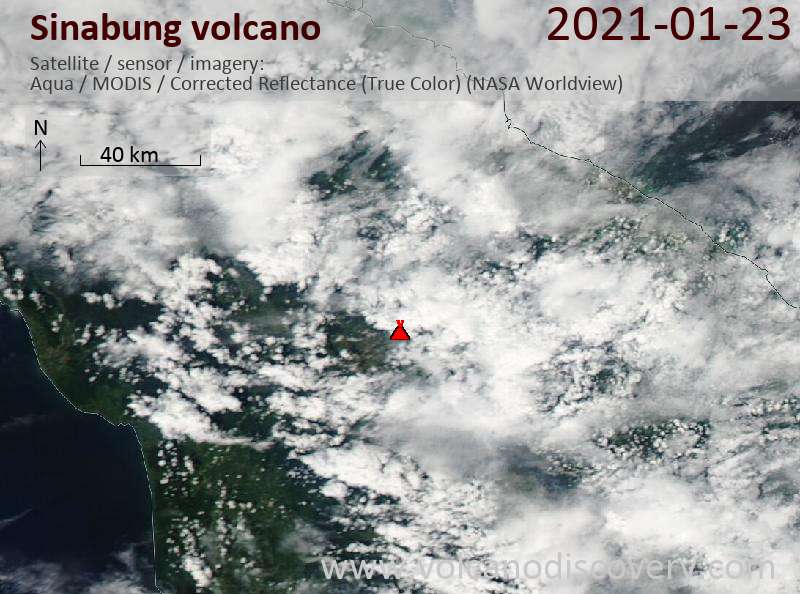 Satellite image of Sinabung volcano on 23 Jan 2021