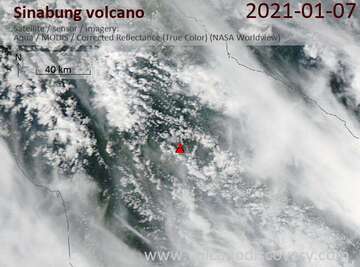 Satellite image of Sinabung volcano on  7 Jan 2021