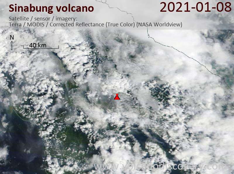 Satellite image of Sinabung volcano on  8 Jan 2021