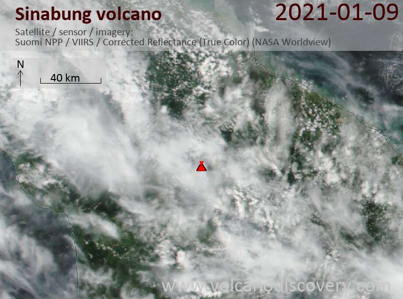 Satellite image of Sinabung volcano on  9 Jan 2021