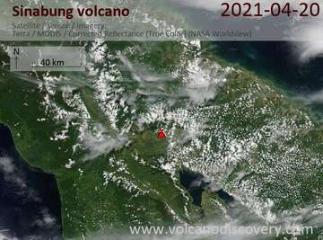 Satellite image of Sinabung volcano on 21 Apr 2021