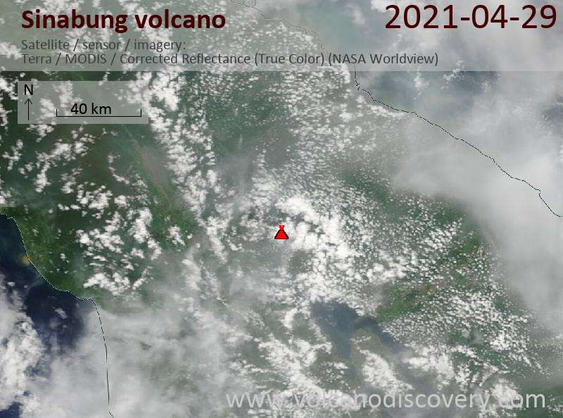 Satellite image of Sinabung volcano on 30 Apr 2021