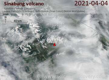 Satellite image of Sinabung volcano on 5 Apr 2021