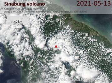 Satellite image of Sinabung volcano on 13 May 2021