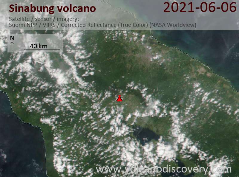 Satellite image of Sinabung volcano on  7 Jun 2021