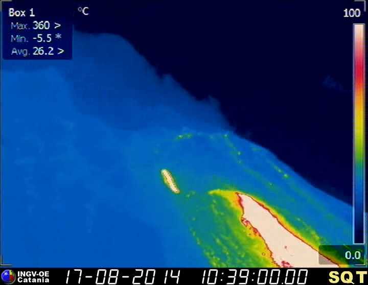 The active lava flow on Stromboli's upper Sciara del Fuoco (INGV thermal webcam)