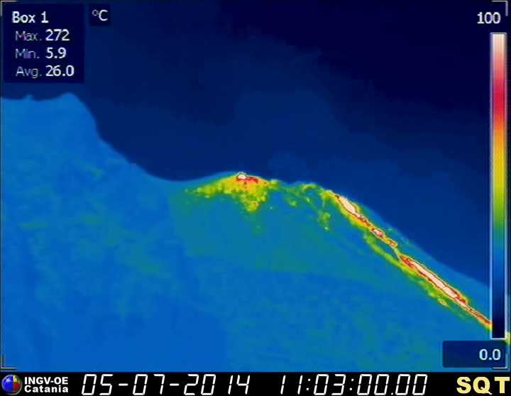 Thermal image of the northeastern vents and the upper Sciara del Fuoco (INGV Catania)