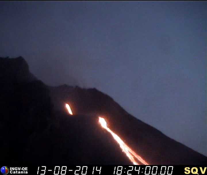 Stromboli's lava flow from the effusive vent at the NE base of the partially collapsed NE crater