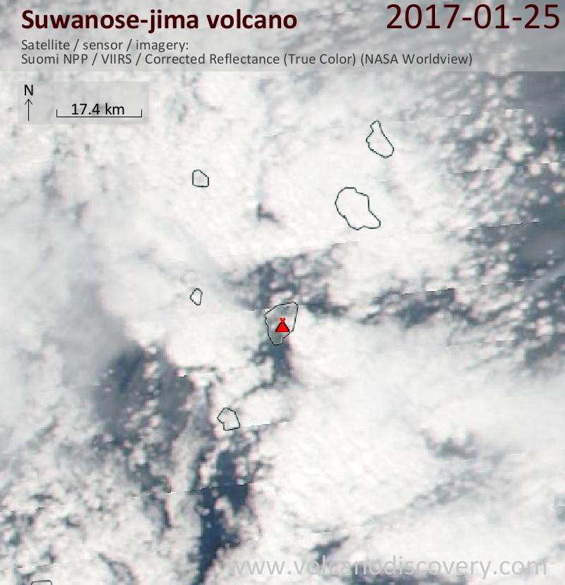 Satellite image of Suwanose-jima volcano on 25 Jan 2017
