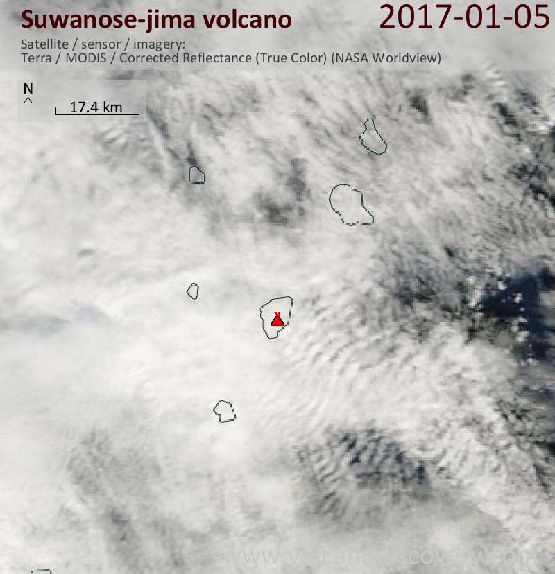 Satellite image of Suwanose-jima volcano on  5 Jan 2017